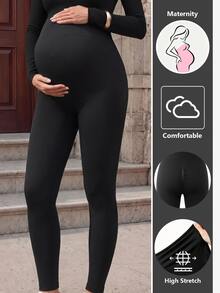 SHEIN Maternity Solid Color Casual Maternity Smart Daily Photoshoot Wear Sports Long Pants Black Autumn - Black - View 10