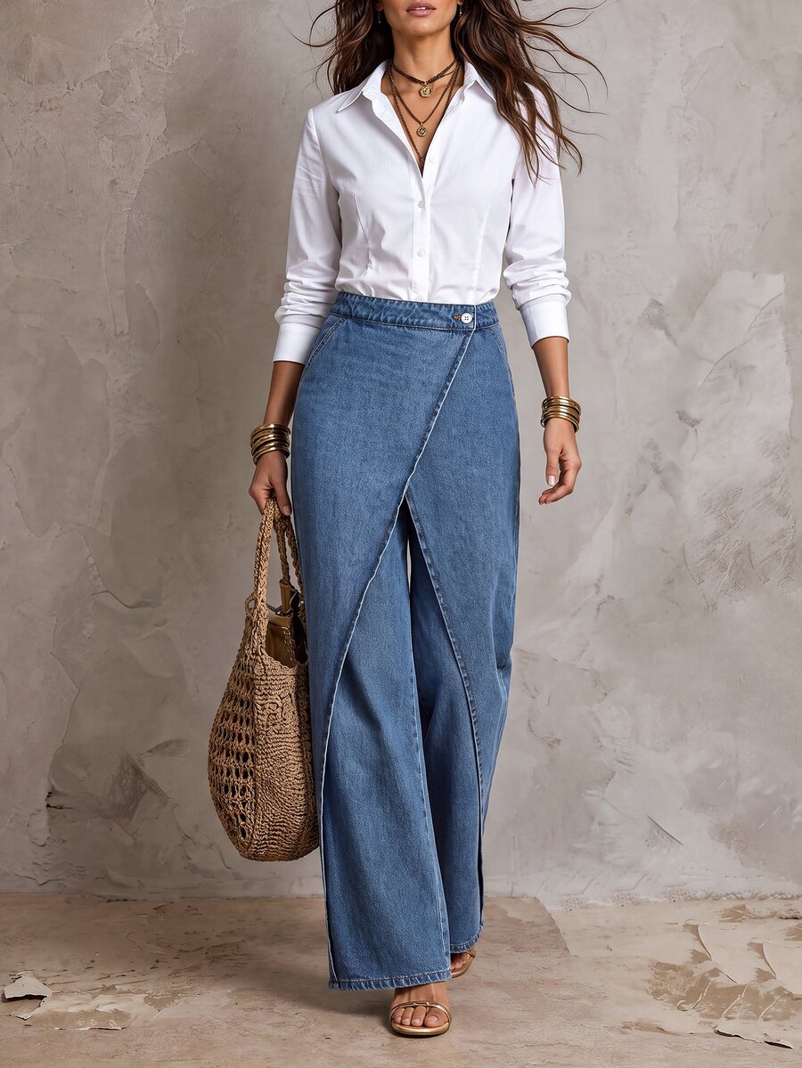 Everyssa Casual High Waist Blue Daily Stretchy Washed Comfortable Flattering Wear Versatile Jeans For Women - Blue - View 1