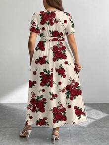 Modelyn Casual Elegant Traditional Vintage Flower Pattern Loose Fit Plus Size Dress Suitable For Summer Boho Going Out Evening Dinner Chic Wedding White - Multicolor - View 3