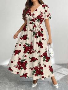 Modelyn Casual Elegant Traditional Vintage Flower Pattern Loose Fit Plus Size Dress Suitable For Summer Boho Going Out Evening Dinner Chic Wedding White - Multicolor - View 5