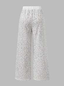 Girls' (Big) Leopard Print Wide Leg Sweatpants, Autumn, Waistband Design, Color Block Patchwork, White Drawstring, Printed Pattern, Loose Fit Long Pants, Sport Yoga Streetwear - Multicolor - View 4