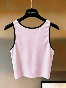 SHEIN LUNE 女士吊带背心，可作外套穿着。白色心形领吊带背心，黑色滚边拼接，适合海滩度假，可爱优雅，叠穿也适合秋冬季节穿着。是国庆节、新年郊游、毕业季、优雅时尚的休闲通勤、商务办公、日常休闲、百搭优雅以及都市教师工作服的理想之选。 - 粉色 - 查看 2