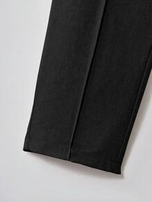 SHEIN Mirajuku 青少年男孩黑色梭織輕量透氣休閒錐形百褶口袋長褲，適合學校與派對場合，秋季穿著 - 黑色 - 查看 6