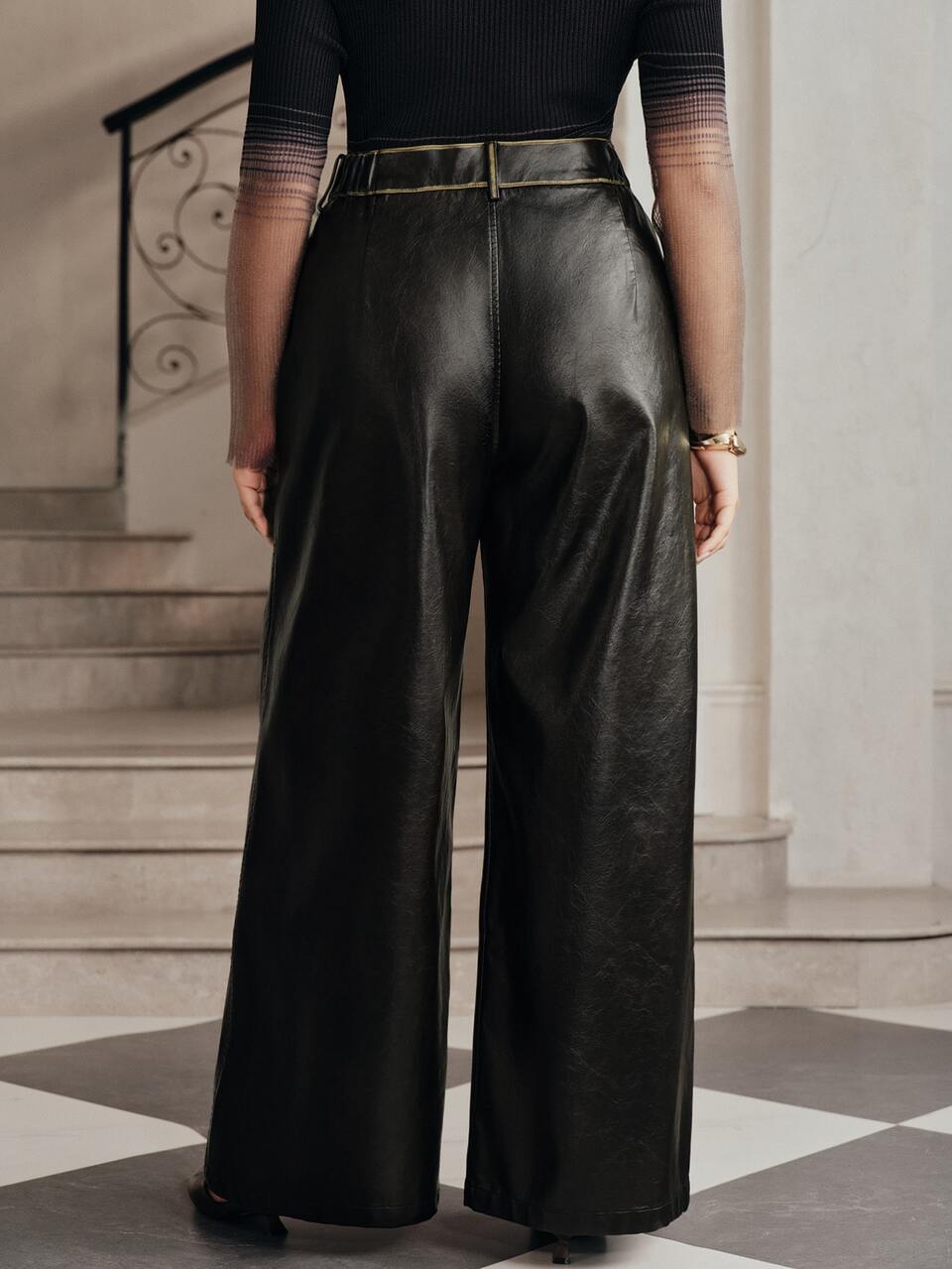 Women's Black Leather Pants, Autumn/Winter, Maillard Style, Fashionable Vintage Commute Versatile Washed Distressed Long Pants
