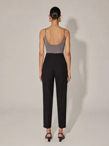 Anewsta Essential Women's Fall Elegant Casual Black Straight Leg Tapered Woven Trousers For Business Office - Black - View 8