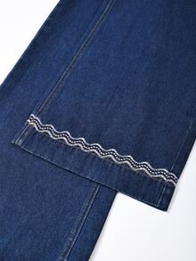 GlowEve 女款休閒刺繡寬腿牛仔褲，深藍色，適合小學教師，夏季穿著 - 藍色 - 查看 7