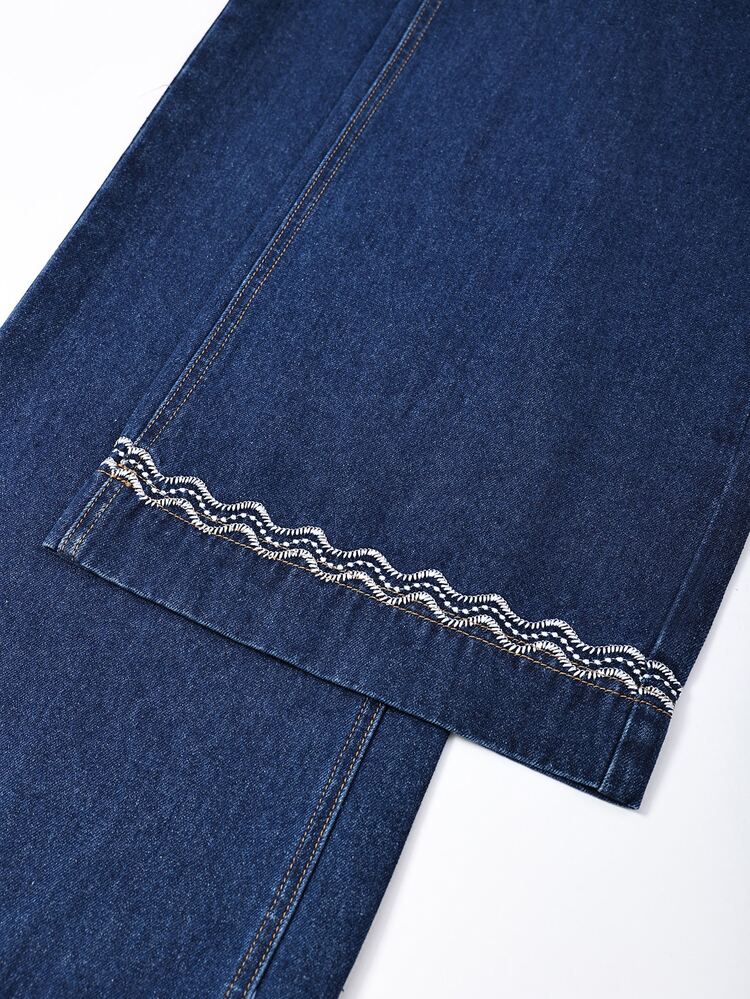 GlowEve Women's Casual Embroidered Wide Leg Jeans School Teacher Elementary Dark Blue Summer - Blue - View 6