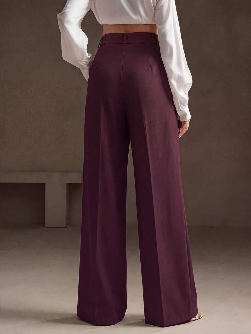 Elegant Fashion Design Pleated White Women's Suit Pants With Pockets Solid Color Straight Leg Tall Fall, Winter, Summer, Spring, New Year, Party, Wedding, Elegant, Chic, Stylish, Business Casual Woman