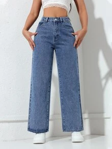 Rivivi Plus Size Women's Casual Straight Leg Denim Jeans With Pockets And Buttons For Daily Wear - Medium Wash - View 7