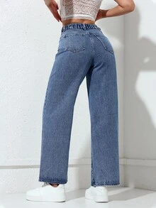 Rivivi Plus Size Women's Casual Straight Leg Denim Jeans With Pockets And Buttons For Daily Wear - Medium Wash - View 2
