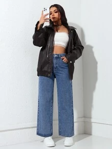 Rivivi Plus Size Women's Casual Straight Leg Denim Jeans With Pockets And Buttons For Daily Wear - Medium Wash - View 6