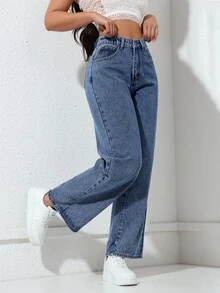 Rivivi Plus Size Women's Casual Straight Leg Denim Jeans With Pockets And Buttons For Daily Wear - Medium Wash - View 5