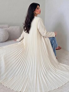 Yasmyna 女款編織紋理長袖百褶優雅浪漫風阿巴雅長袍 - 杏色 - 查看 5