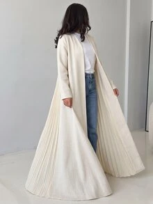 Yasmyna 女款編織紋理長袖百褶優雅浪漫風阿巴雅長袍 - 杏色 - 查看 6