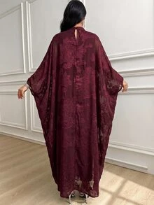 Al Najma Women's Chiffon Floral Cut-Out Elegant Loose Romantic Party Evening Dress Arabic Style - Burgundy - View 2