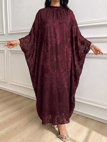Al Najma Women's Chiffon Floral Cut-Out Elegant Loose Romantic Party Evening Dress Arabic Style - Burgundy - View 3