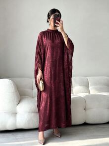 Al Najma Women's Chiffon Floral Cut-Out Elegant Loose Romantic Party Evening Dress Arabic Style - Burgundy - View 1