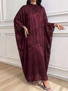 Al Najma Women's Chiffon Floral Cut-Out Elegant Loose Romantic Party Evening Dress Arabic Style - Burgundy - View 5