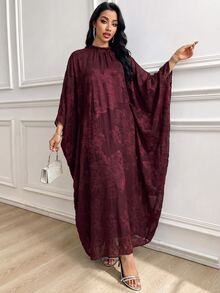 Al Najma Women's Chiffon Floral Cut-Out Elegant Loose Romantic Party Evening Dress Arabic Style - Burgundy - View 6