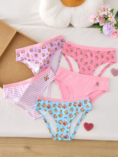 Girls Big Tween Girl Heart Print Line Star English Lettering Multicolor Fashion Cartoon Cute Triangle Panties