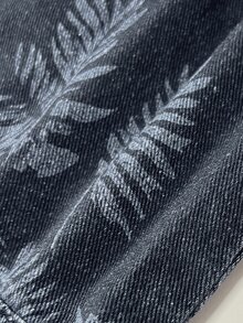 Flexra Jaket Denim Tanpa Lengan Motif Bunga Biru Tua Kasual Nyaman Ukuran Besar untuk Wanita - Dark Wash - View 6