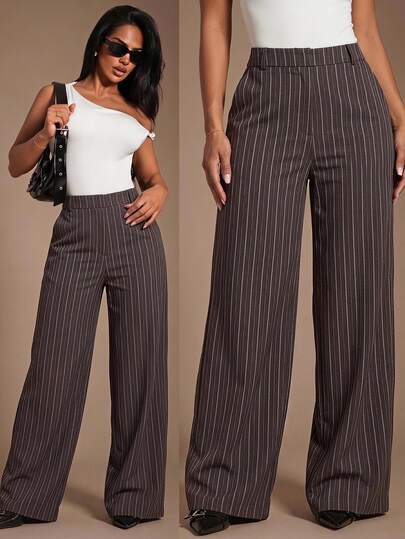 Radiana Women's Elegant Striped High-Waist Wide-Leg Long Pants, Commuter Pants, Business Casual Pants, All-Match Versatile, Daily Casual Outing, Shopping, Gathering, Old Money Style Clothing, Commute, Office