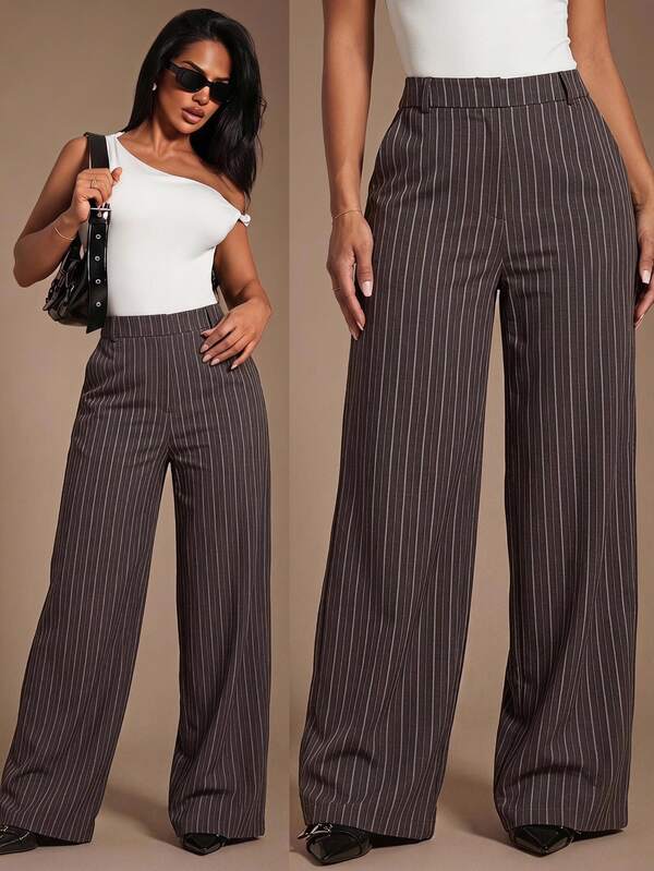 Radiana Women's Elegant Striped High-Waist Wide-Leg Long Pants, Commuter Pants, Business Casual Pants, All-Match Versatile, Daily Casual Outing, Shopping, Gathering, Old Money Style Clothing, Commute, Office