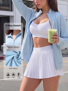 Easithlete Autumn Casual Solid Color Long Sleeve Sports Jacket - Baby Blue - View 3
