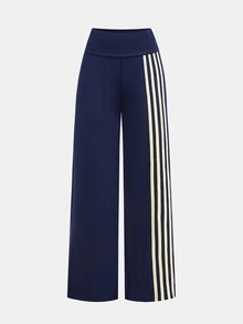 SHEIN 青少年女孩皇家藍側條紋休閒拼色百搭日常長褲 - 寶藍色 - 查看 7