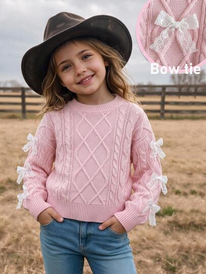 SHEIN Young Girl Solid Color Young Girl Knit Round Neck Casual Autumn Sweater