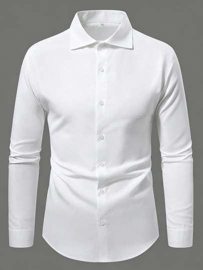 Calvornis Men's Long Sleeve Formal White Dress Shirt,Classic Collar Button Up Business Casual All White,Autumn,Smart Casual,Office Elegant Solid Color Wear