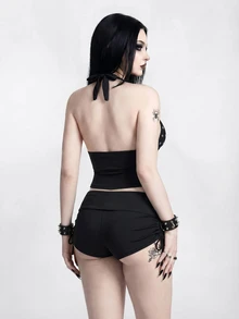 ROMWE Goth Summer Beach Women's Spaghetti Strap Tank Top Bikini - Black - View 5