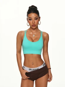 Core Rhythm Women Seamless Criss-Cross Back Sports Bra - Green - View 5