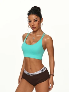 Core Rhythm Women Seamless Criss-Cross Back Sports Bra - Green - View 6