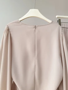 Franclia European Women's Plus Size Asymmetrical Unique Metal Buckle Loose Slimming Top And Stylish Versatile Slimming Wide Leg Pants 2 Pieces Set Fall - Dusty Pink - View 5