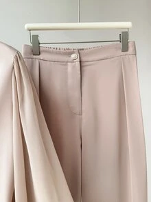 Franclia European Women's Plus Size Asymmetrical Unique Metal Buckle Loose Slimming Top And Stylish Versatile Slimming Wide Leg Pants 2 Pieces Set Fall - Dusty Pink - View 4