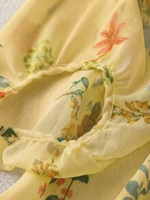 Linhara Vintage V-Neck Lantern Sleeve Loose Casual Plus Size Women Blouse - Yellow - View 4