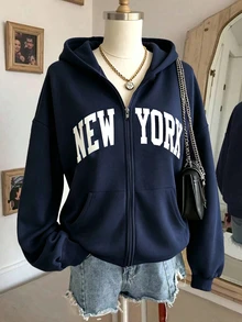 1pc Teen Girls Casual Versatile Regular Loose Korean Style Open Front Sweatshirt Jacket Back To School Autumn Fall - Blue - View 8
