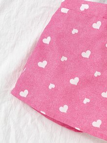 SHEIN Elladie kids 2件組少女活力度假風向日葵愛心臉孔丹寧效果印花不對稱短褲 紫色組合包，適合夏季出遊 - 彩色 - 查看 10