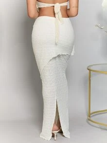 Dania Mndz Shop 全白派对女装秋季端庄老钱闪光假日聚会狂欢节郊游游泳度假波西米亚风海滩热户外丰富层次婚礼季节宴会成人礼海滩海滨女式超长分层波浪下摆金属装饰低腰裙 - 杏色 - 查看 3