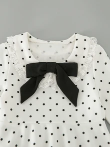 SHEIN 女童波點印花蝴蝶結裝飾洋裝 - 彩色 - 查看 7