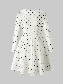 SHEIN 女童波點印花蝴蝶結裝飾洋裝 - 彩色 - 查看 6