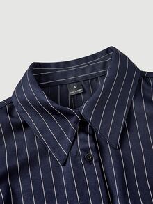 SHEIN MOD 女款優雅復古條紋拼接拼色單排扣襯衫 - 黑色 - 查看 5