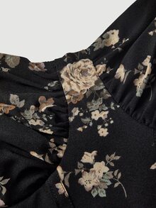 SHEIN MOD 女款夏季優雅花卉印花細肩帶背心 - 黑色 - 查看 7