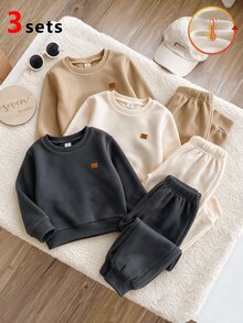 SHEIN 6件組 男童新款秋冬圓領長袖褲裝套裝，寬鬆版型，適合日常穿著、上學、購物、玩耍、度假、外出 - 彩色 - 查看 2