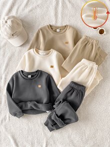 SHEIN 6件組 男童新款秋冬圓領長袖褲裝套裝，寬鬆版型，適合日常穿著、上學、購物、玩耍、度假、外出 - 彩色 - 查看 4