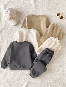 SHEIN 6件組 男童新款秋冬圓領長袖褲裝套裝，寬鬆版型，適合日常穿著、上學、購物、玩耍、度假、外出 - 彩色 - 查看 3