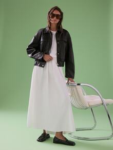 STILLVEA. Casual Elastic Waist Pleated Solid Color Skirt For Women,Fall Clothes,Long Skirt - White - View 5