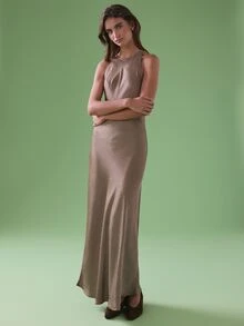 STILLVEA. Minimalist Elegant Bias Cut Double-Sided Satin-Like Fabric A-Line Sleeveless Dress, Flattering And Versatile For Women,Elegant Evening Party Dress - Grey - View 2