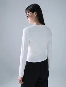 STILLVEA. Women's Casual Solid Color Ruched Long Sleeve T-Shirt Fall Cloth For Women,Fall Tops,Autumn - White - View 2